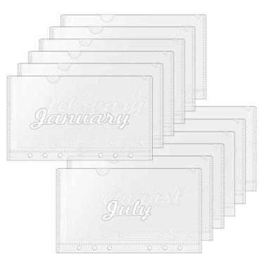 Imagem de Mogoostry Envelopes para fichário A6 pré-impressos para 12 meses, protetor de bolso para fichário aberto lateral para fichário de 6 anéis, 12 peças, bolsa de folhas soltas de plástico