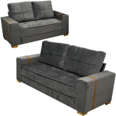 Imagem de Conjunto de Sofá Belgica com 2 e 3 Lugares Tecido Veludo Zarat Cor Cinza