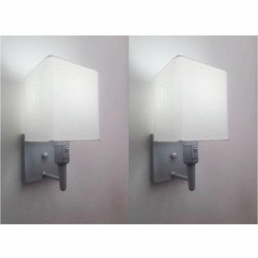 Imagem de Kit-2 Arandela Quadrada Md-2019 Cinza C- Inter Liga E Desl Cúpula Em Tecido Branco - Bivolt