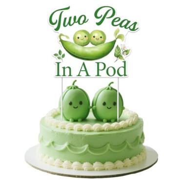 Imagem de Cheereveal Pea Baby Shower Table Decorations, Green Two Peas in a Pod Cake Topper Picks, Fun Vegetable Gender Reveal Pregnancy Announcement Birthday Party Supplies