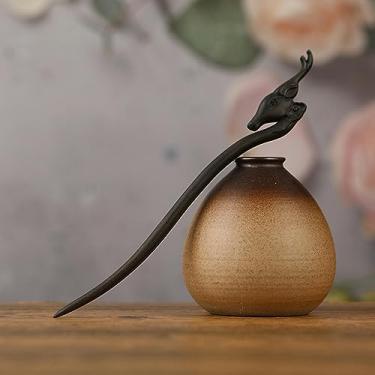 Imagem de Palitos de cabelo ébano acessórios de cabelo vintage flor de madeira grampo de cabelo para mulheres antigo clipe de cabelo fantasia chinesa