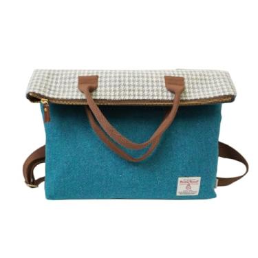 Imagem de Harris Tweed Bolsa de mão de lã para homens e mulheres, bolsa tiracolo dobrável com alça ajustável e grande capacidade, Azul e nº 3728, 3G