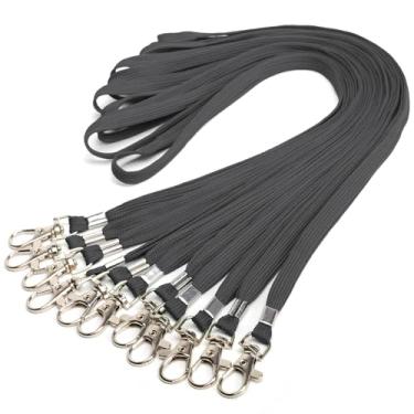 Imagem de Cordões 10 peças de cordão a granel para crachás de identificação, cordão plano com gancho giratório de clipe de crachá (10, preto)