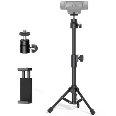 Imagem de InnoGear Tripé de webcam, suporte de webcam extensível para suporte de câmera de mesa com suporte de telefone para webcam C922 C930e C920S C920 C615 C960 C920x BRIO 4K NexiGo N60, luz direita, GoPro