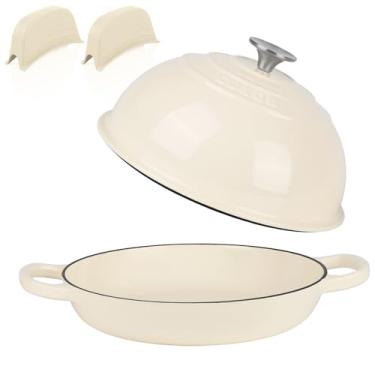 Imagem de CUKOR Panela de forno holandês de 7 litros com tampa, forno holandês de ferro fundido esmaltado para assar pão, panela antiaderente para forno/fogão, branco (assado, refogado, sopas)