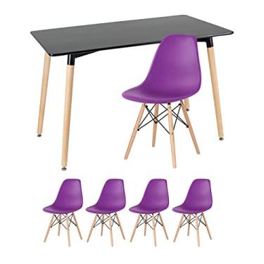 Imagem de Kit - Mesa retangular Eames 60 x 120 cm + 4 cadeiras Dsw Mesa preto com cadeiras roxo