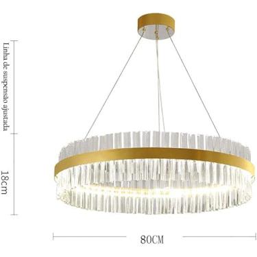Imagem de Lâmpada de cristal redonda de luxo leve, lustre simples moderno, lâmpada duplex, lâmpada villa, lâmpada de sala de estar, lâmpada de quarto, lâmpada de sala de jantar. -Luz branca quente 80