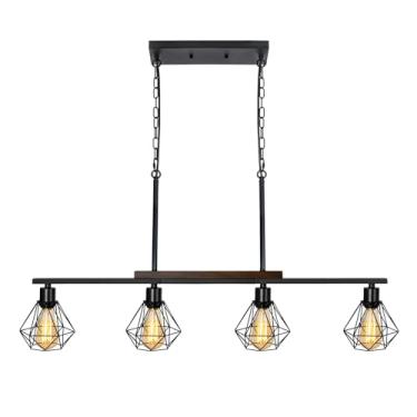 Imagem de Qcazegy Lustres de fazenda para sala de jantar - Luminária pendente de metal preto com 4 luzes para ilha de cozinha, iluminação pendente de cozinha industrial sobre ilha, corredor, mesa de bilhar