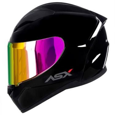 Imagem de Capacete Fechado ASX City Solid Preto Brilho com Viseira Colorida Rosa
