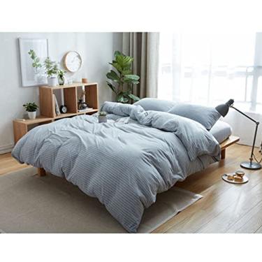 Imagem de AKALNNB Jogo de cama Queen casal 4 peças de colcha/edredom para crianças, adolescentes e adultos, 100% algodão, conjunto de capa de edredom com elástico e 2 fronhas