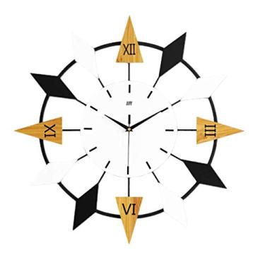 Imagem de XFNVXC Relógio de parede silencioso de madeira, relógio de parede redondo, moldura de metal, mostrador de madeira, fácil de ler