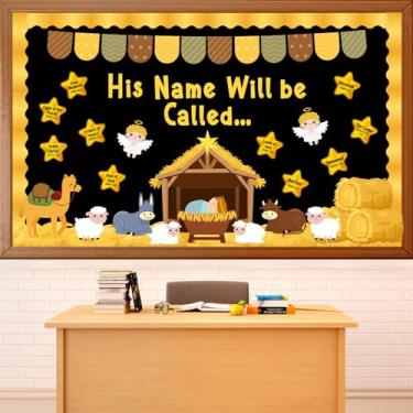 Imagem de Conjunto de quadro de avisos religiosos de presépio cristão Jesus Cristão Decorações de sala de aula com recortes de papel para escola dominical igreja lousa Natal feriado decoração de parede