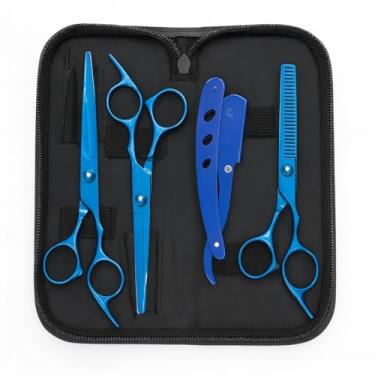 Imagem de Kit Tesouras Profissionais para Barbeiro 5 Peças – Tesoura de Corte, Desfiadeira, Navalhete e Estojo – Aço Inoxidável para Corte de Cabelo e Barba Inox