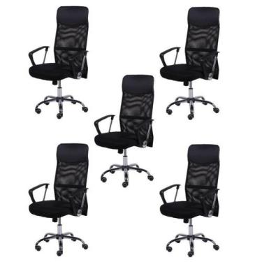 Imagem de Kit 5 Cadeiras Escritório Presidente com Relax Tela Mesh material sint