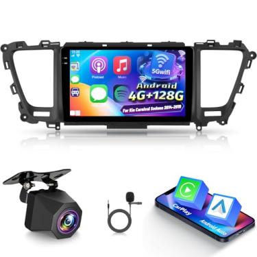 Imagem de [4 + 128 G] Rádio veicular Android 15 para Kia Carnival Sedona 2014-2019 – Carplay sem fio e Android Auto – tela sensível ao toque embutida de 23 cm – EQ/GPS/5GHz WiFi/SWC/Bluetooth + câmera de