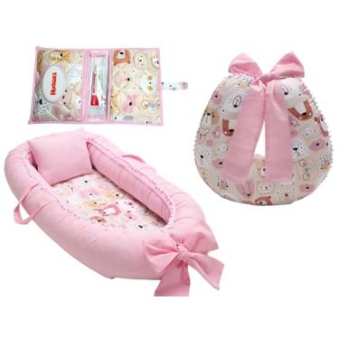 Imagem de Kit Almofada de Amamentação + Ninho Redutor de Berço + Porta Fralda Bebê Menina (Ursinha mel)