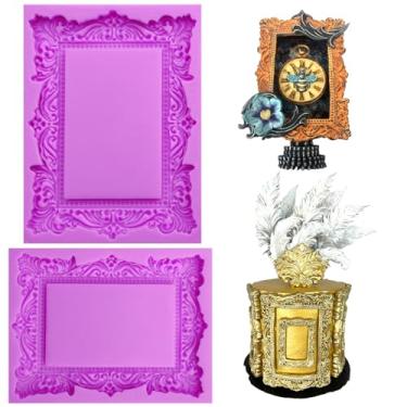 Imagem de Moldura barroca para fondant, moldura espelhada vintage, moldes de chocolate, molde de silicone para decoração de bolos, topo de cupcake, doces, polímero, argila, goma de goma conjunto com 2