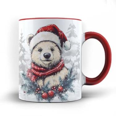 Imagem de Caneca xicara porcelana Urso cachecol Feliz Natal 25 (Preta)