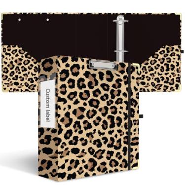 Imagem de Fichário de 3 anéis de 7,5 cm, três fichários com prancheta, 2 bolsos internos, comporta 625 folhas de papel de 21 x 28 cm, fichário fofo para escola e escritório (manchas de guepardo)