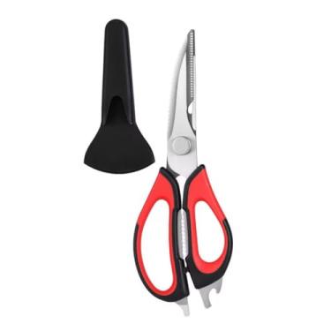Imagem de Tesoura De Cozinha Desmontável Aço Inox Cortar Alimentos Frango Peixe Multiuso (Preto/vermelho)