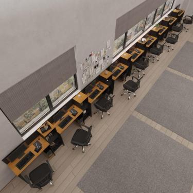 Imagem de Conjunto De Escritório Tech 8 Livreiro E 9 Mesas 90cm - Vian - Preto E Cedro Preto E Cedro