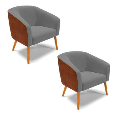 Imagem de Cadeira Sala De Jantar Pé Palito Castanho Kit 2 Stella Noz/linho D03 - D\'rossi Cor Grafite