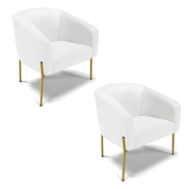 Imagem de Cadeira Sala De Jantar Pé De Ferro Dourado Kit 2 Stella Sintético D03 - D'rossi Cor Branco