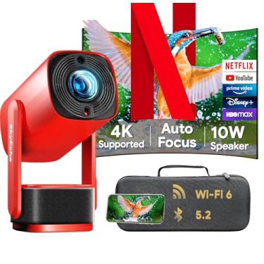 Imagem de Mini projetor com Wi-Fi e Bluetooth, suporte embutido e inclinação de 270°, alcance curto de 90 cm para tela de 381.0 cm, compatível com 4K e 350 ANSI, para assistir filmes em casa ao ar livre no teto