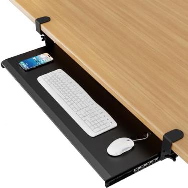 Imagem de AX WABER Bandeja de teclado embaixo da mesa com sistema de montagem em C extra resistente ajustável de 3 alturas, 32,8 (96,5 cm incluindo braçadeiras) x 30,5 cm gaveta de computador com plataforma