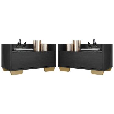 Imagem de Kit Com 2 Mesas De Cabeceira 60Cm Multimóveis V3634 Preta/Natural Preto/Natural