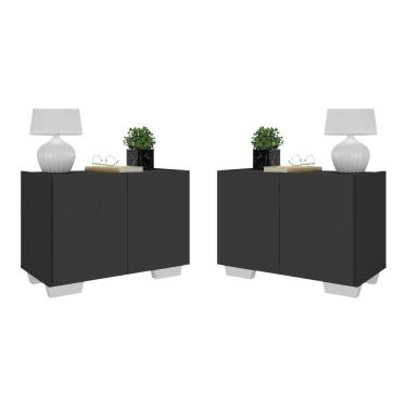 Imagem de Kit 2 Mesas De Cabeceira 2 Portas E Pés Mp4139 Preto branco