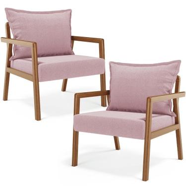 Imagem de Kit 02 Poltronas Decorativa Para Sala De Estar Alícia B04 Bouclê Rosê