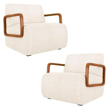 Imagem de Poltrona Decorativa Orgânica Para Sala Kit 2 Belarus K04 Bouclê Bege - Mpozenato