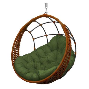 Imagem de Cadeira Balanço Ninho Suspenso Em Corda Náutica Luxo Ocre/verde