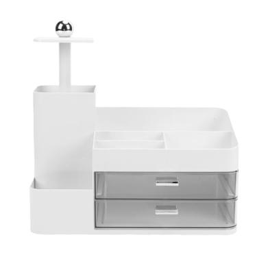 Imagem de Asixxsix Organizador de Maquiagem, Armazenamento de Cosméticos Com Vários Compartimentos e 2 Gavetas Transparentes, Suporte de Beleza para Cuidados Com a Pele Cosméticos, Bancada (Branca)