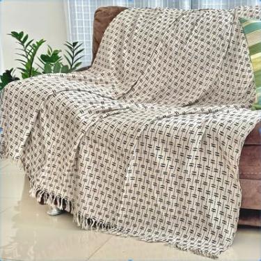 Imagem de Manta para Sofá King Gigante 300 x 180 100% Algodão Protetor e Decorativo – Conforto e Elegância para Sua Sala (King Pont. Areia e Preto)