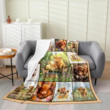 Imagem de Feelyou Cobertor infantil fofo de flanela de vaca Highland para bebês 76 x 101 cm, animal de desenho animado para todas as estações, cobertor de cama de pelúcia ocidental, para sofá, sofá, fazenda