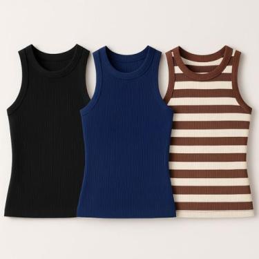 Imagem de Kit 3 Blusas Feminina Ribana Algodão Premium - 77VS LEVOSCH, Preto, Az