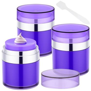 Imagem de Segbeauty Dispensador de loção airless de 50 ml, frascos de viagem para cremes, 3 recipientes roxos recarregáveis para viagem, frasco de líquido a vácuo de 50 ml, frascos de higiene pessoal vazios