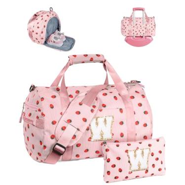 Imagem de Vogewood Presente para crianças de 3, 4, 5, 6, 7, 8, 9, 10, 11 e 12 anos, bolsa de ginástica, bolsa de viagem inicial com bolsa de maquiagem, rosa, W