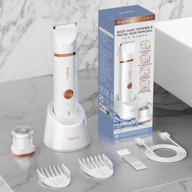 Imagem de Aparador de biquíni para mulheres pelos pubianos: barbeadores elétricos 2 em 1 para mulheres - barbeador elétrico recarregável - barbeador feminino impermeável IPX7 para viagens e chuveiro, branco