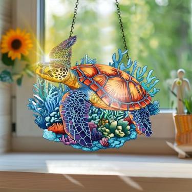 Imagem de Acrílico colorido apanhador de sol, estilo vitral com reflexos de arco-íris, decoração de janela suspensa, decoração de parede, enfeites de Natal, uso interno e externo, 19,8 x 19,8 cm -3