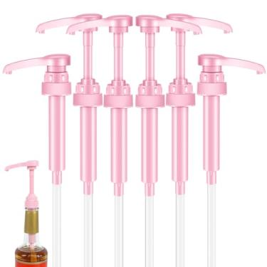 Imagem de Bomba de xarope de café rosa | Adequado para garrafas de plástico de 750 ml Torani, Jordan's Skinny, Davinci e Monin 978 ml | Não adequado para Monin Liter 750 ml | Pacote com 6