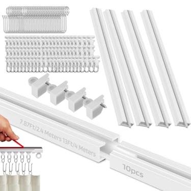 Imagem de Trilhos de cortina para teto, 4 metros, sem perfuração, teto ou parede, trilho autoadesivo, para janelas lisas, molduras de portas de armário (4 metros)