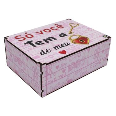 Imagem de Caixa Organizadora Presente para Dia dos Namorados – Decoração Casa MDF Premium 23x17x9 (Só Você tem a Chave (Rosa))