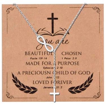 Imagem de CANDYFANCY Colar com cruz infinita para mulheres, prata, ouro, cruz, Y, colar de fé cristã, joia espiritual, joias inspiradoras de Natal, Halloween, presentes, Cobre, Sem Pedra Preciosa