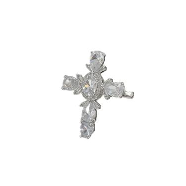 Imagem de Izpack Anel de declaração de cruz de strass para mulheres - Cristal austríaco grande fé anéis abertos ajustáveis para casamento, compromisso, eternidade, faixa de dedo delicada, joia exagerada para