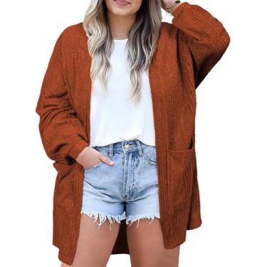 Imagem de Suéter feminino Cardigan Eytino plus size de malha frontal aberta