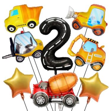 Imagem de 40 Inch Construction Foil Balloons 8PCS - Number 2, Excavator, Truck, Forklift & Bulldozer Balloons for Boys 2nd Birthday, Construction Themed Party Decorations