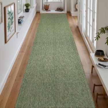 Imagem de Uphome Tapete de Corredor Boho Lavável de 1,8 m x 3,7 m, Antiderrapante, em Poliéster e Fibra de Algodão, Verde